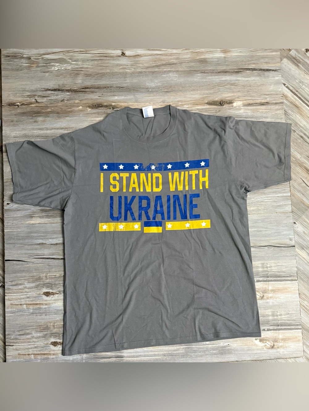 Port & Company Ring Spun Fan Favorite Men XL Gray Ukraine Support T-Shirt